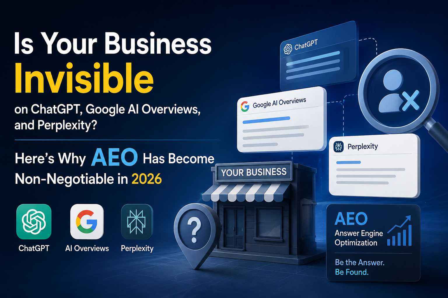 Is Your Business Invisible on ChatGPT, Google AI Overviews, and Perplexity? Here’s Why AEO Has Become Non-Negotiable in 2026